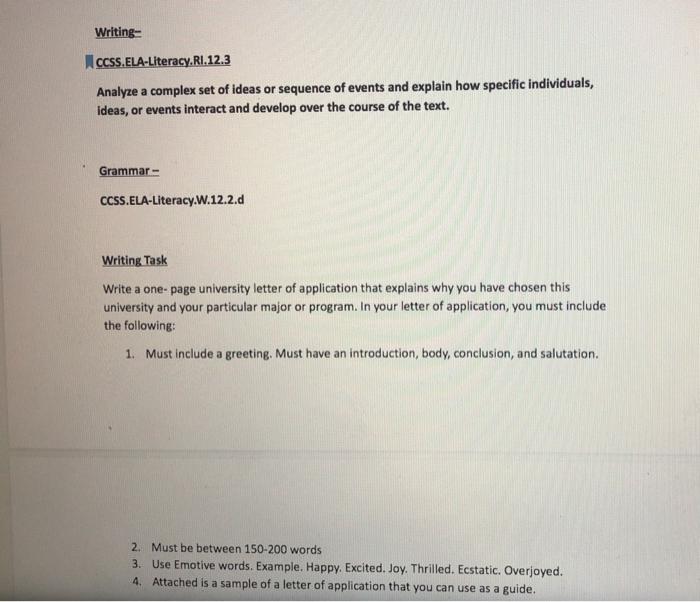 Writing- CCSS.ELA-Literacy. R1.12.3 Analyze a