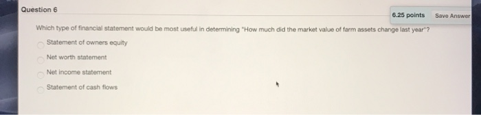 Question 6 6.25 points Save Answer Which type of
