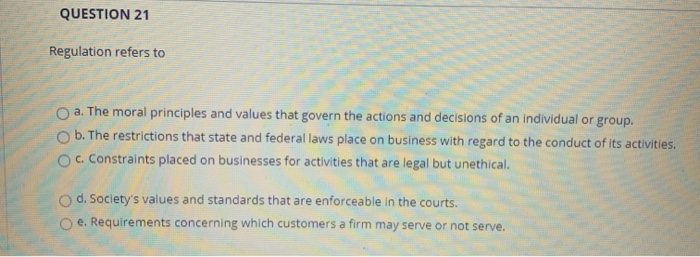 QUESTION 20 Business practices or conditions that