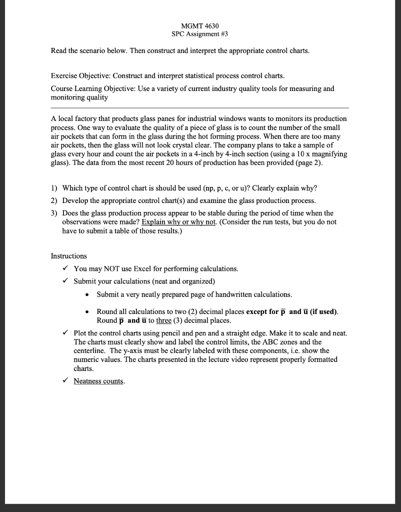 SHOW CALCULATIONS PLEASE MGMT 4630 SPC Assignment