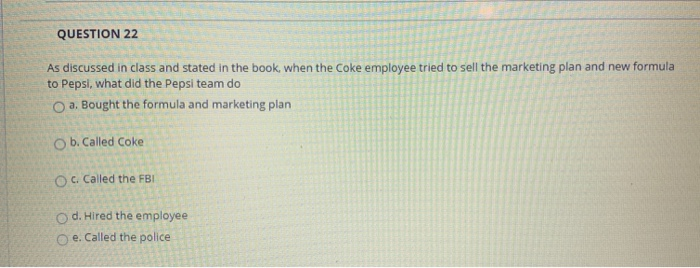 QUESTION 22 As discussed in class and stated in