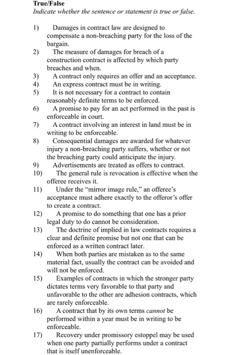 Basic business law true or false questions