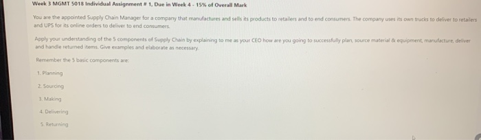 Week 3 MGMT 5018 Individual Assignment #1. Due in