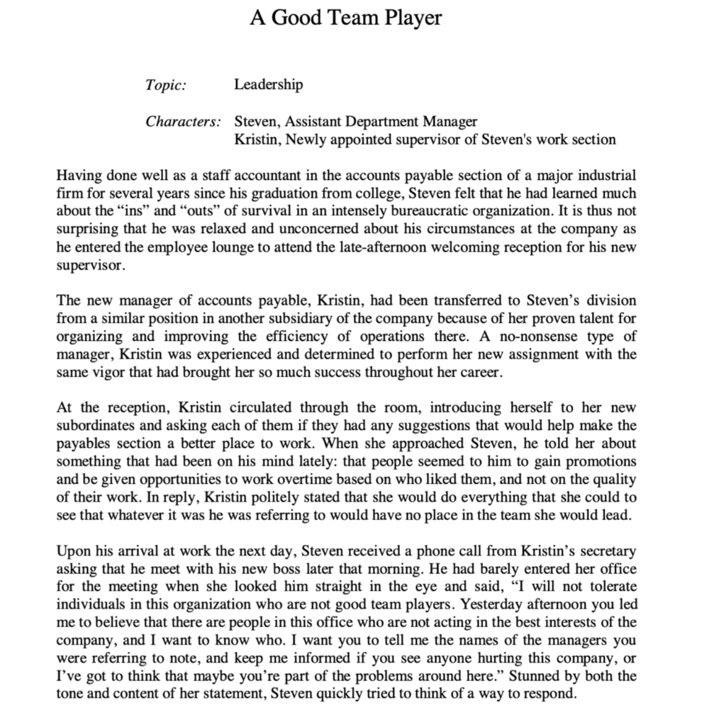 This is the complete reading. A Good Team Player