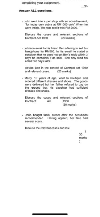 completing your assignment Answer ALL questions.