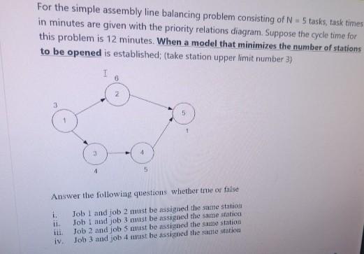 For the simple assembly line balancing problem