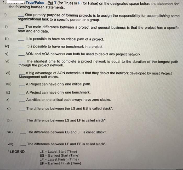 1. - True/False - Put T (for True) or F (for