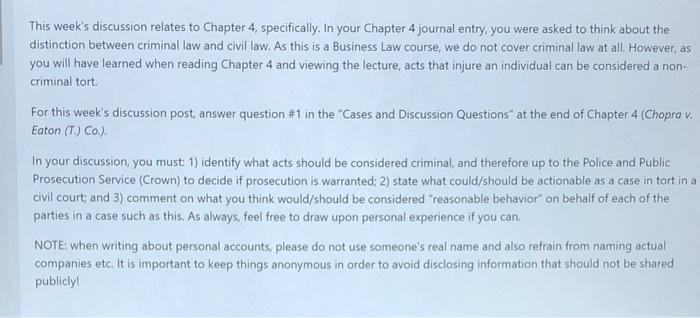 This week's discussion relates to Chapter 4,