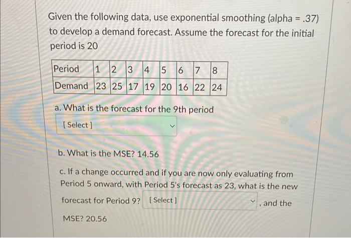 Given the following data, use exponential