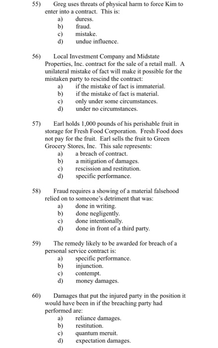 Basic business law Multiple choice questions 55)