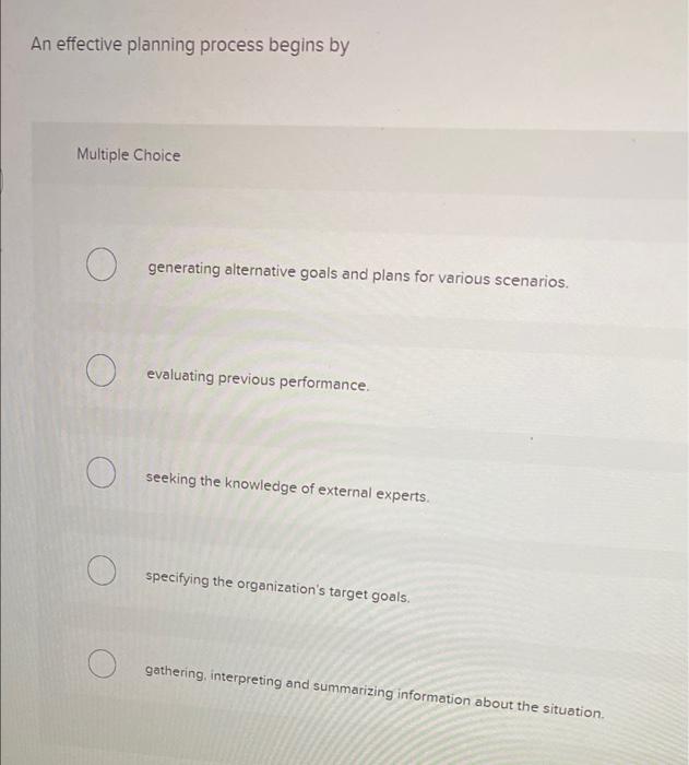An effective planning process begins by Multiple