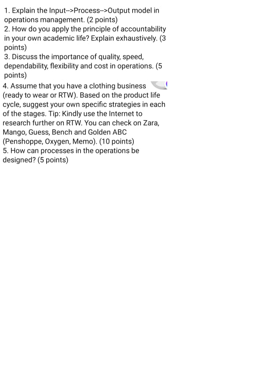 Help me answer the 5 questions given in the