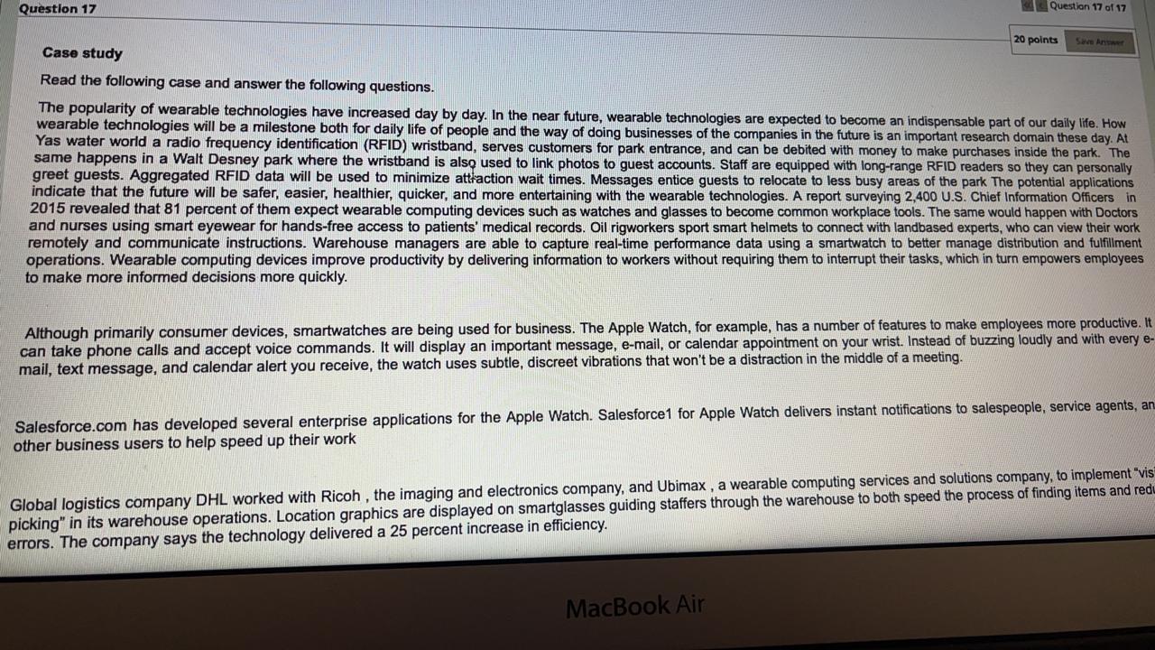Question 17 of 17 Question 17 20 points Case