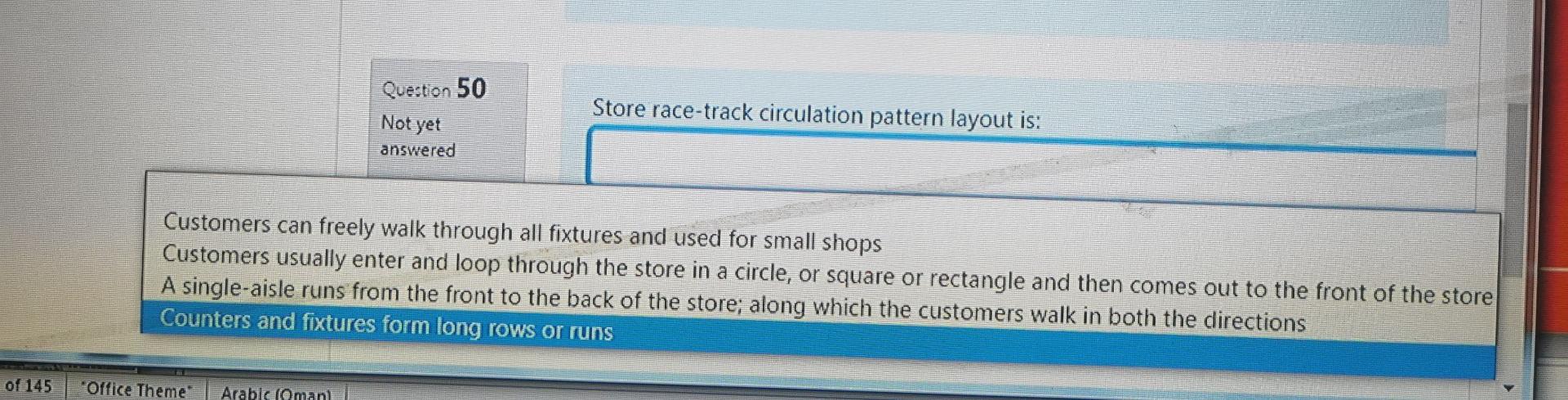 Question 50 Store race-track circulation pattern