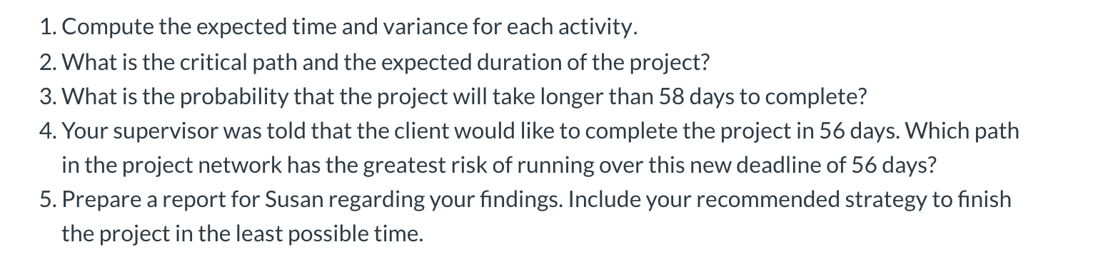 1. Compute the expected time and variance for