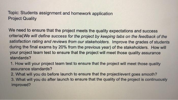 Topic: Students assignment and homework