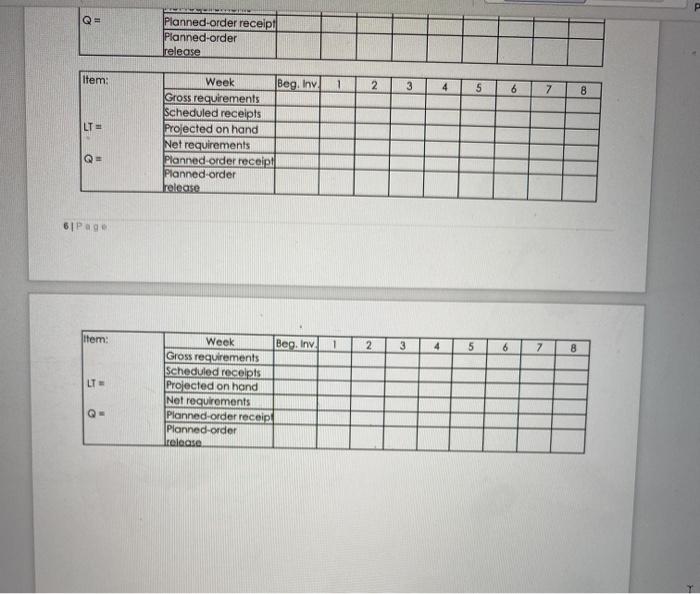 please help me fill out each table? Q=
