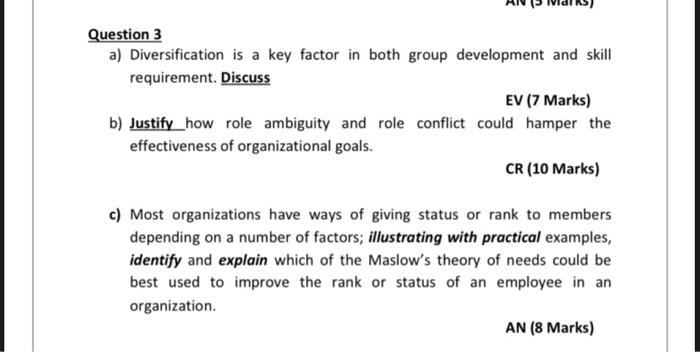 Question 3 a) Diversification is a key factor in