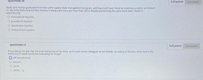 QUESTION 10 0.25 points Save Answer Nadia and