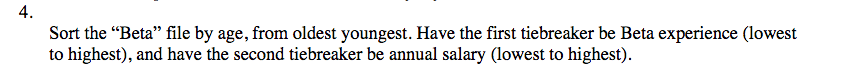 4. Sort the Beta" file by age, from oldest