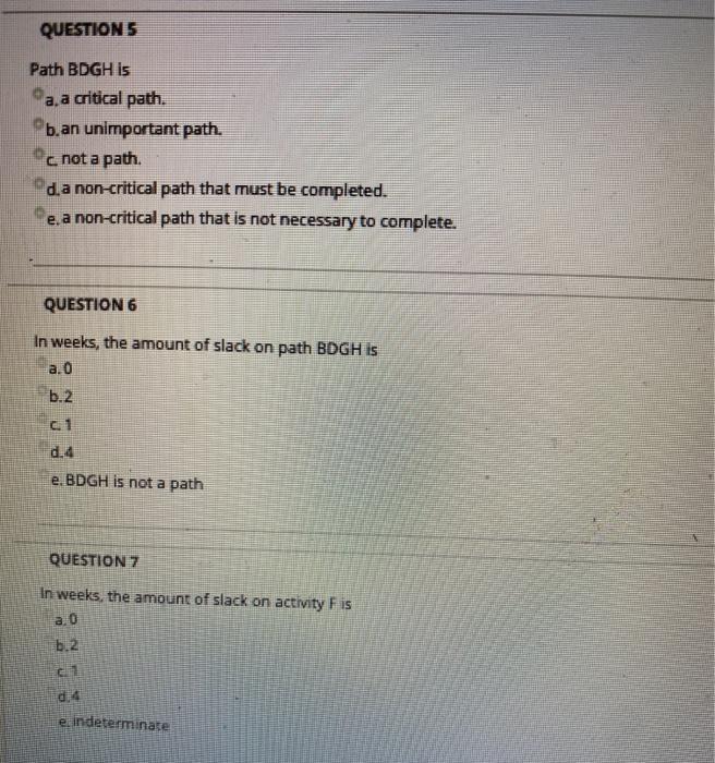 QUESTION 1 Consider the project listed in the