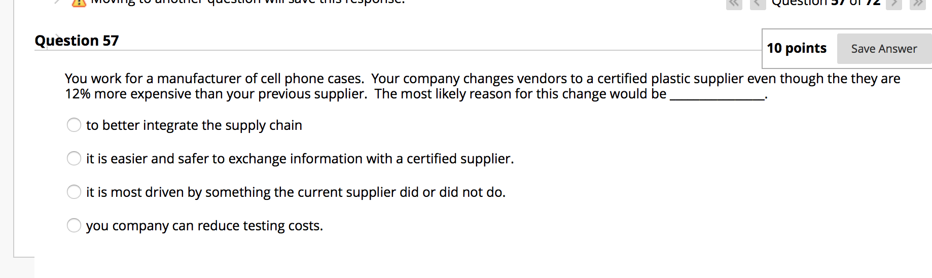 Question 57 10 points Save Answer You work for a