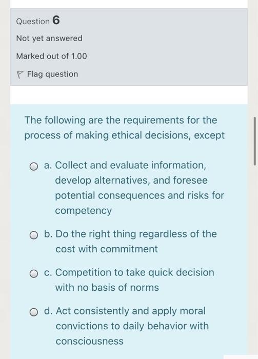 Question 5 Not yet answered Marked out of 1.00