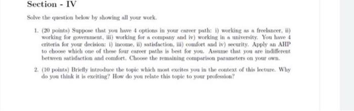 Section - IV Solve the question below by stuwing