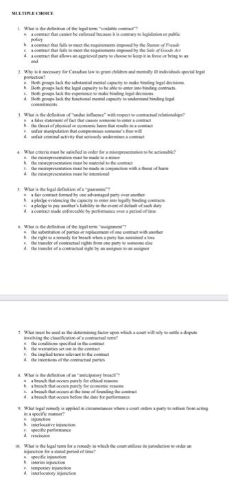 MULTIPLE CHOICE What the definition of the