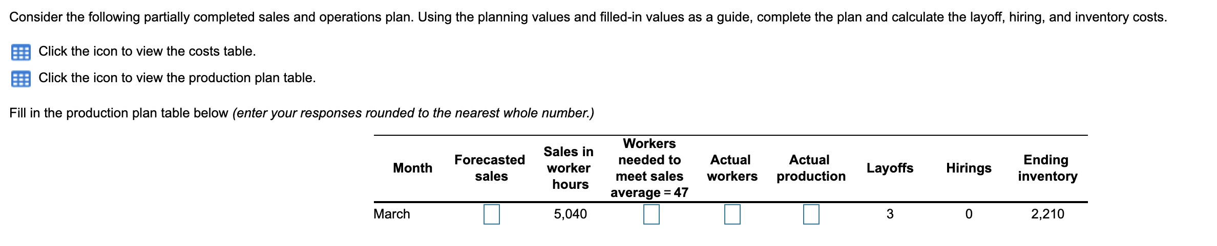Consider the following partially completed sales