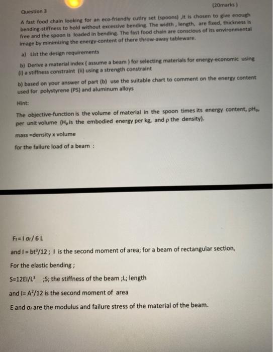 Question 3 (20marks) A fast food chain looking