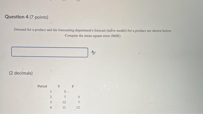 Question 4 (7 points) Demand for a product and