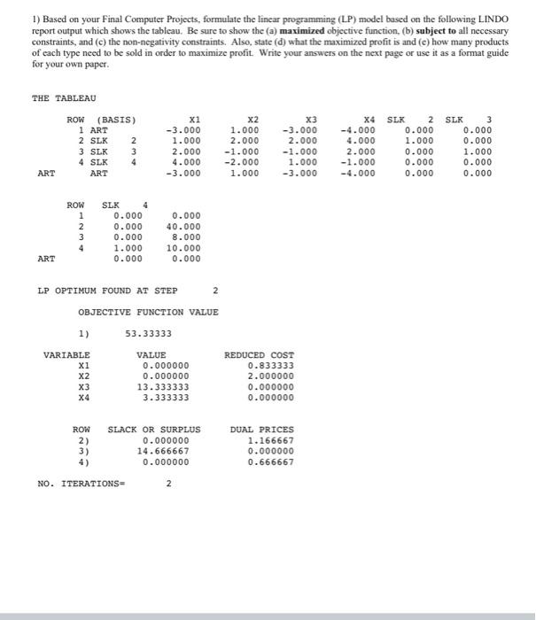 1) Based on your Final Computer Projects,