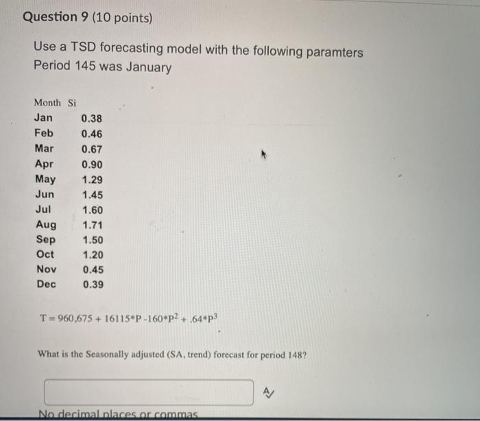 Question 9 (10 points) Use a TSD forecasting