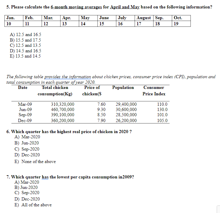 5. Please calculate the 6-month moving averages