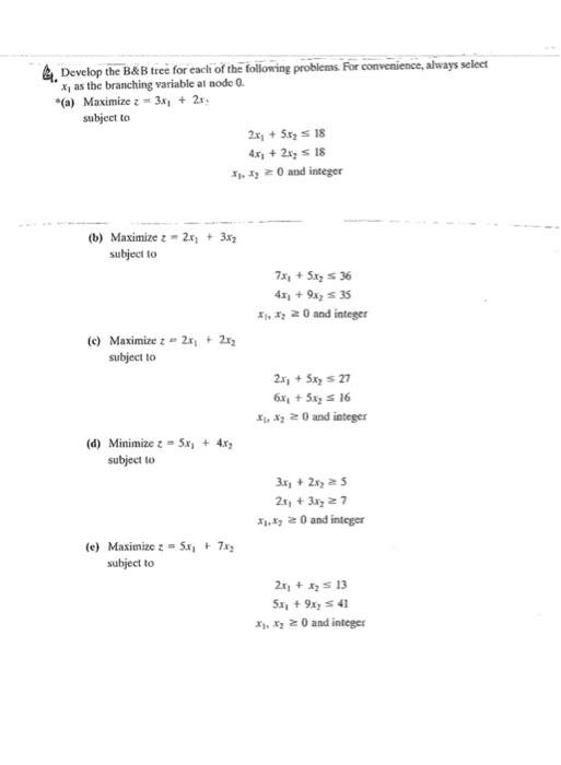 Develop the B&B tree for each of the following