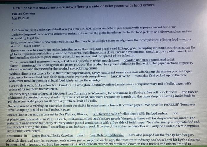 A TP tip: Some restaurants are now offering a