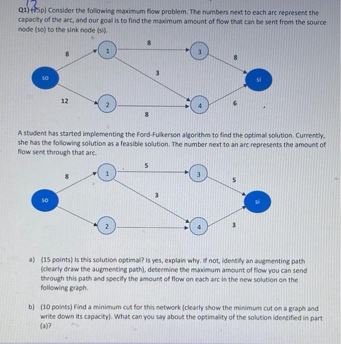 Q1) +25p) Consider the following maximum flow