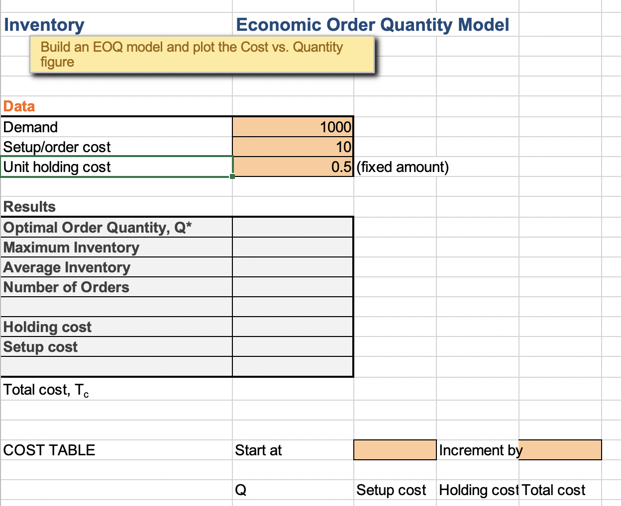 Inventory Economic Order Quantity Model Build an