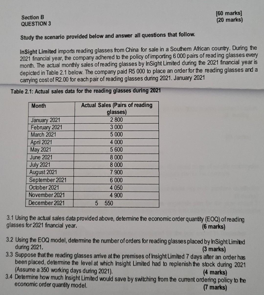 Section B QUESTION 3 Study the scenario provided