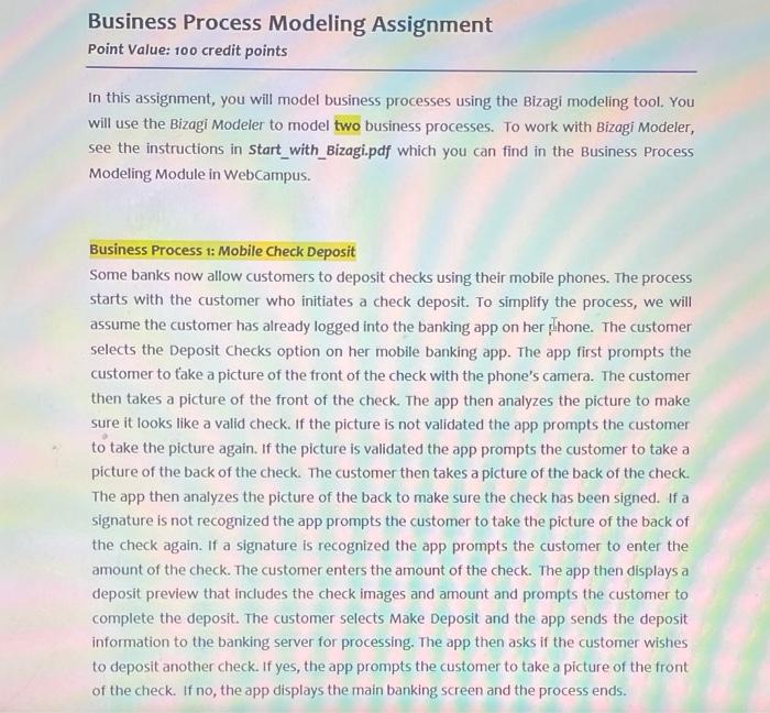 Business Process Modeling Assignment Point Value: