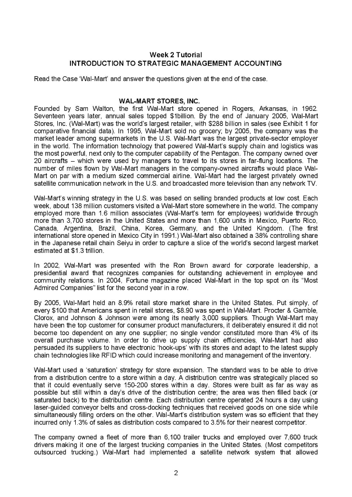 Week 2 Tutorial INTRODUCTION TO STRATEGIC