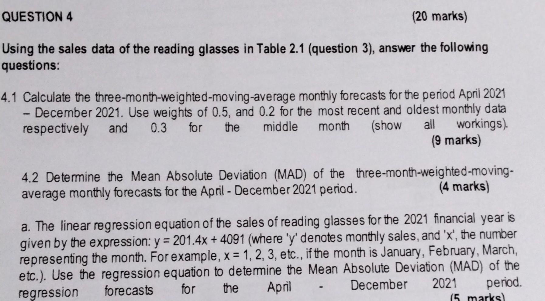 Table 2.1: Actual sales data for the reading