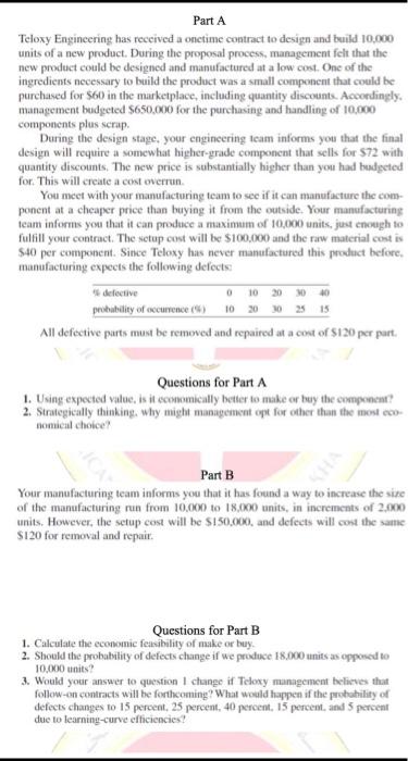 Part A Teloxy Engineering has received a onetime