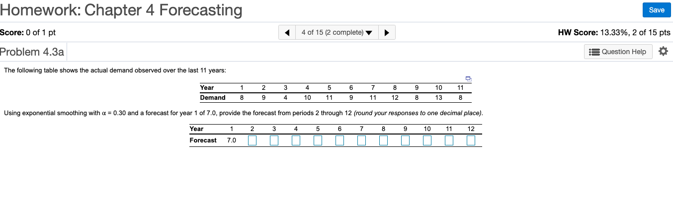 Homework: Chapter 4 Forecasting Save Score: 0 of