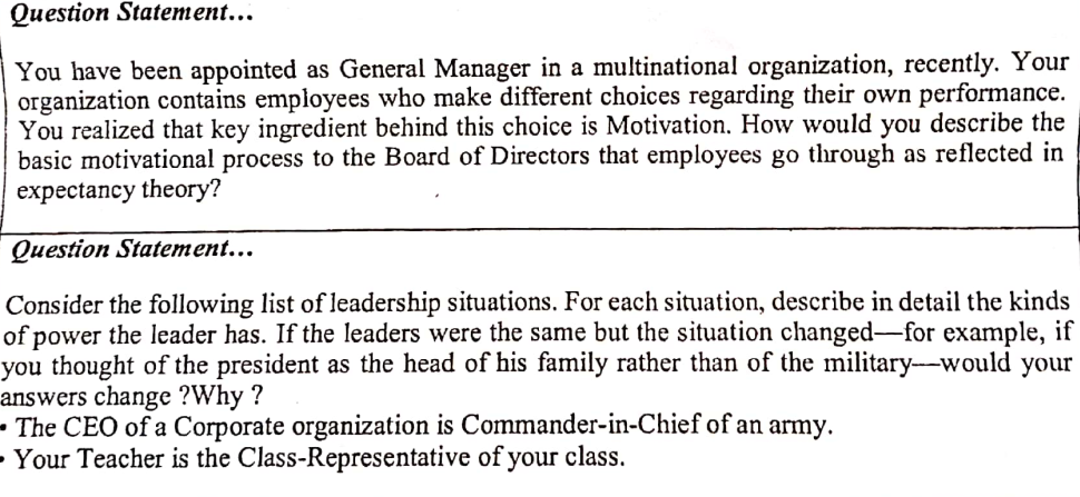 Question Statement... You have been appointed as