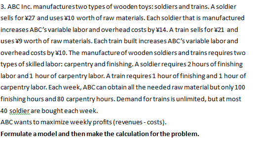 Please solve it using Excel solver. 3. ABC Inc.
