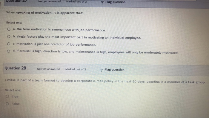 Not yet answered Marked out of 2 Flag question
