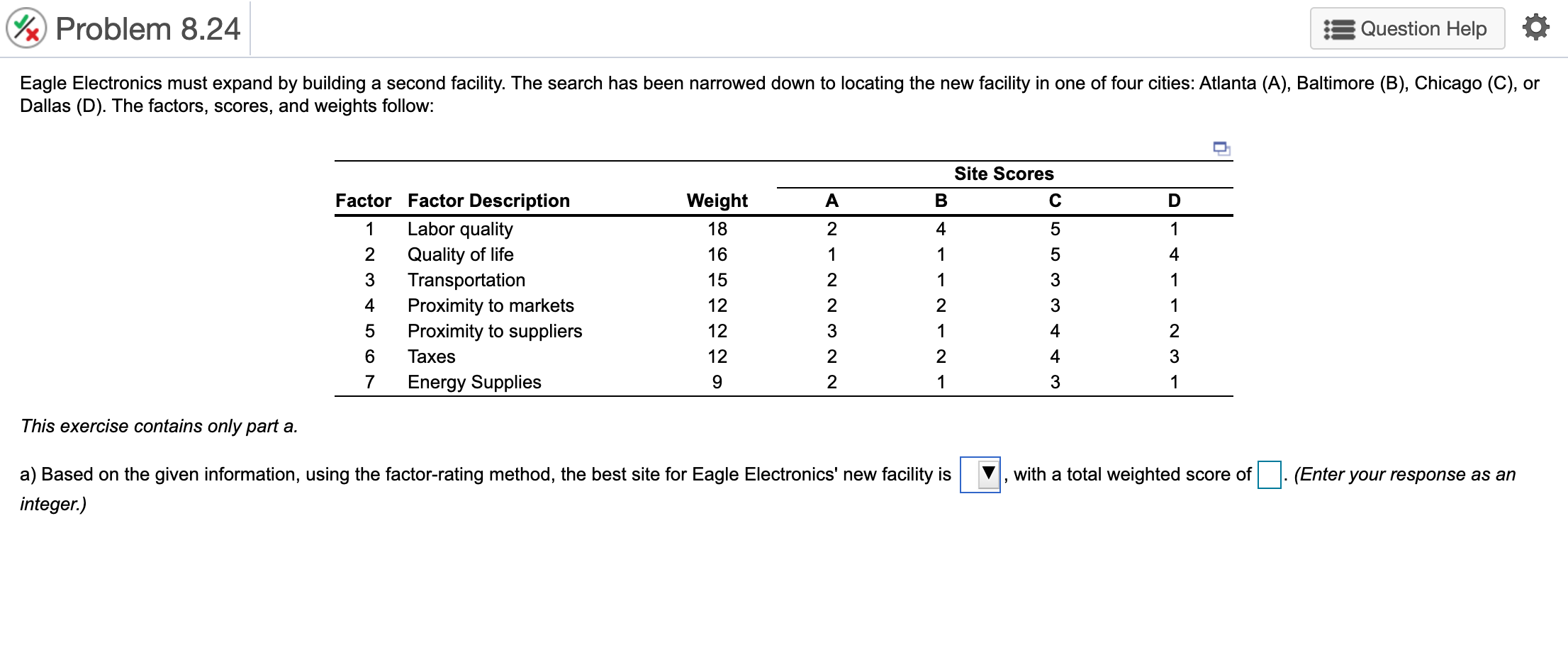 %) Problem 8.24 Question Help Eagle Electronics