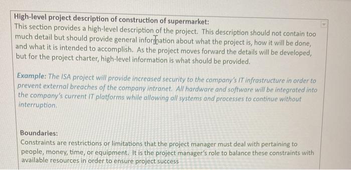 Make a high level description and boundaries of